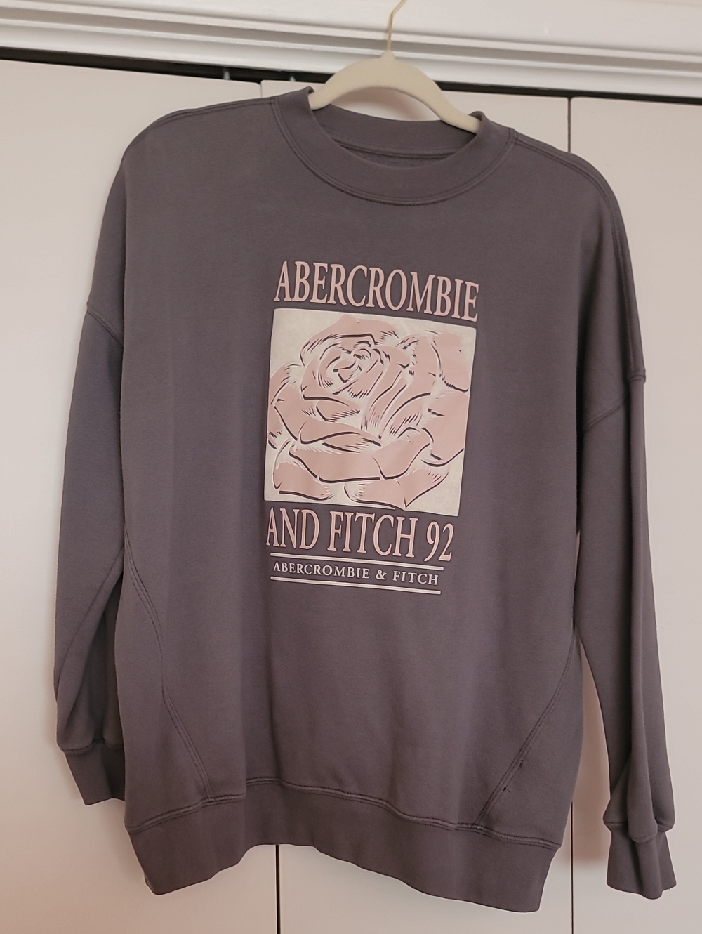 Abercrombie & Fitch Gray Crewneck with Pink Rose Graphic